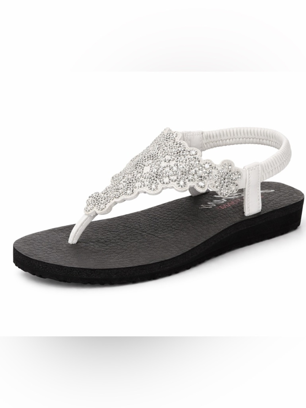Skechers Meditation Floral Lover Sandals NIB White Rhinestone Yoga Foam Size 6 - Picture 3 of 11